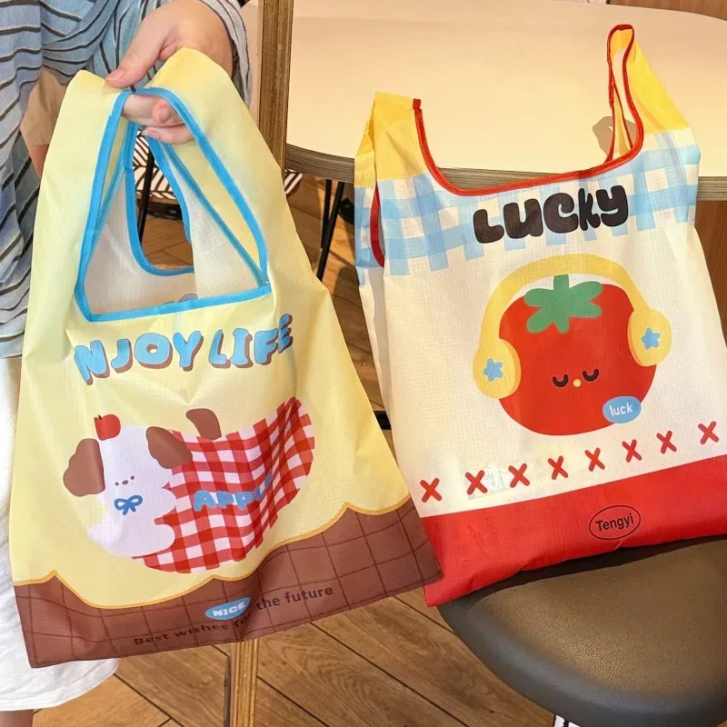 sac de courses pliable portable à motif de dessin animé, sac de rangement écologique, sac de courses imperméable et respectueux de l'environnement