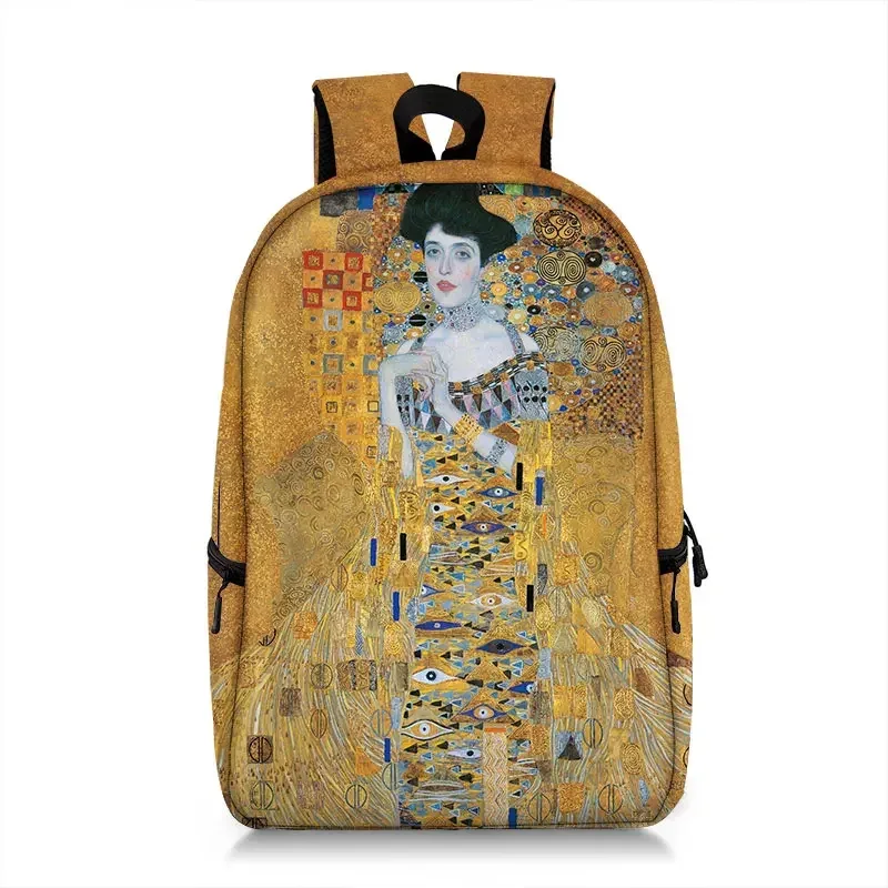 sac à dos peinture à l'huile de claude monet gustability klimt van gogh, cartable de nuit étoilée, baiser de tournesol, cartable de voyage pour femme