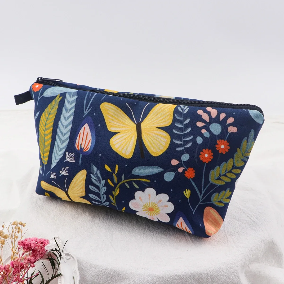 sac de rangement de voyage pour femmes, sac à cosmétiques, trousse de maquillage, trousse de maquillage, trousse de rouge à lèvres à fermeture éclair imprimée, chat mignon