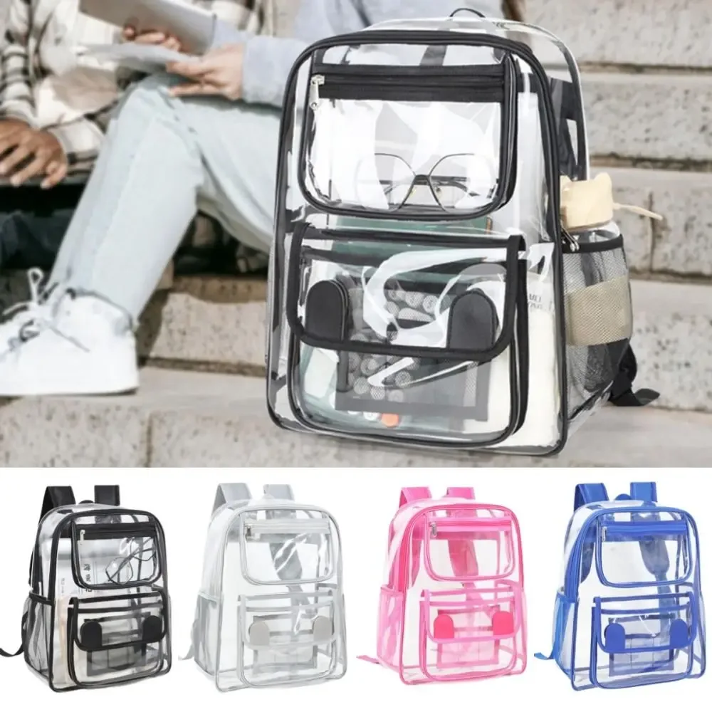 sac à dos transparent de grande capacité, imperméable, en pvc, avec fermeture éclair, portable, visible, pour le sport en plein air et les voyages.