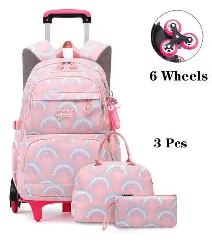 sac à dos à roulettes scolaire 3 pièces sac à déjeuner sac à crayons pour enfants sac à roulettes étanche fille école sac à dos à roulettes ensemble de sacs pour les filles