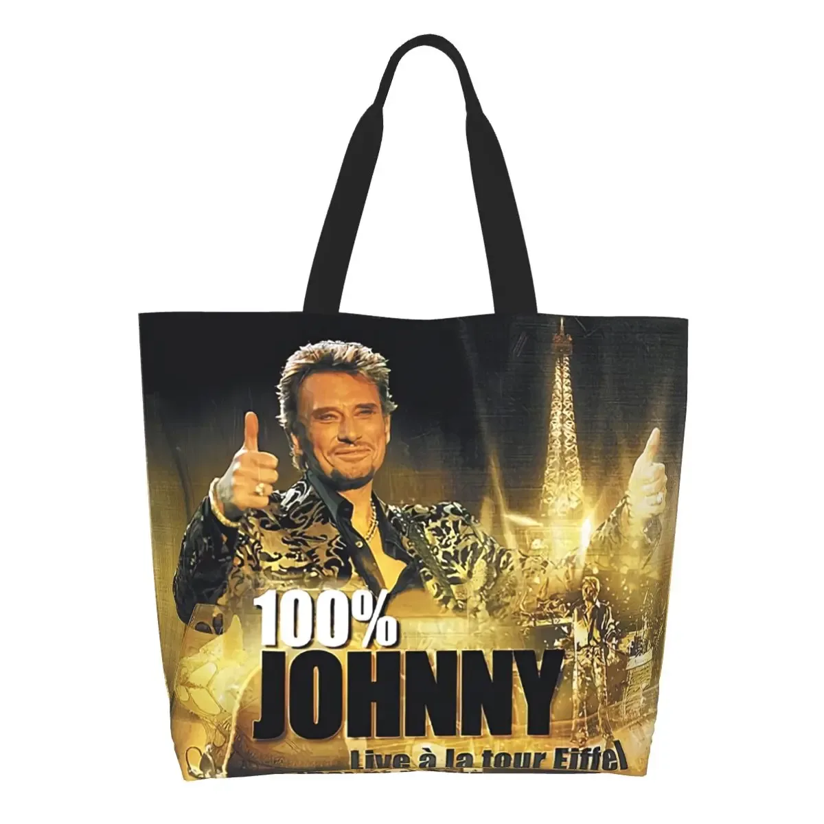 impression de mode johnny hallyday shopping sacs fourre-tout réutilisable lin épaule shopper chanteur français rock musique sac à main