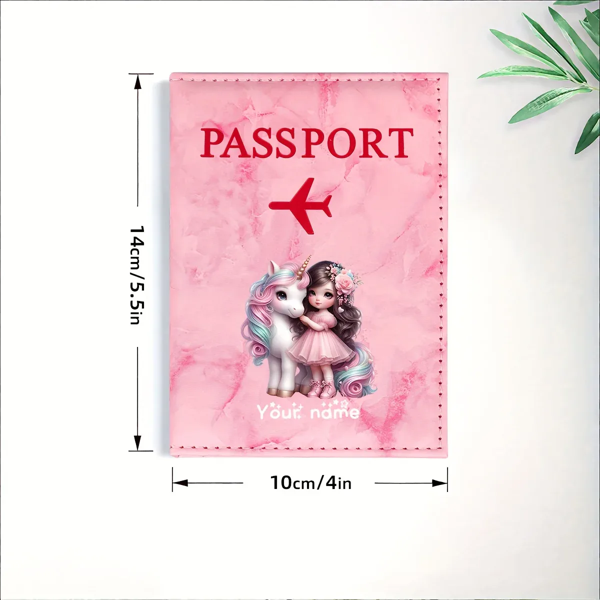 porte-passeport en pu à motif licorne pour fille, avec icône d'avion doré, porte-cartes, portefeuille de voyage, cadeau pour les voyageurs et les professionnels