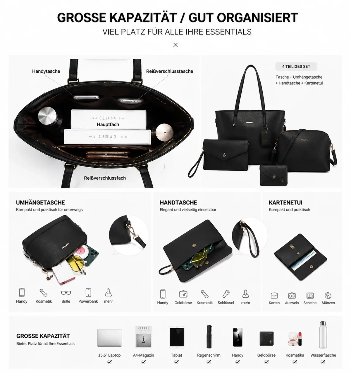 ensemble de 4 sacs à main pour femmes, sac à main en similicuir tendance, sac à bandoulière grande capacité, ensemble de sacs à main avec porte-cartes, pochette élégante, sac fourre-tout pour femmes, pour le quotidien, le bureau, le shopping, les voyages, cadeau
