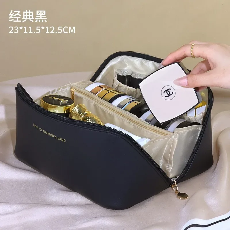 grande trousse de maquillage de voyage portable avec poignée, organisateur cosmétique multi-compartiments, trousse de toilette pour femmes