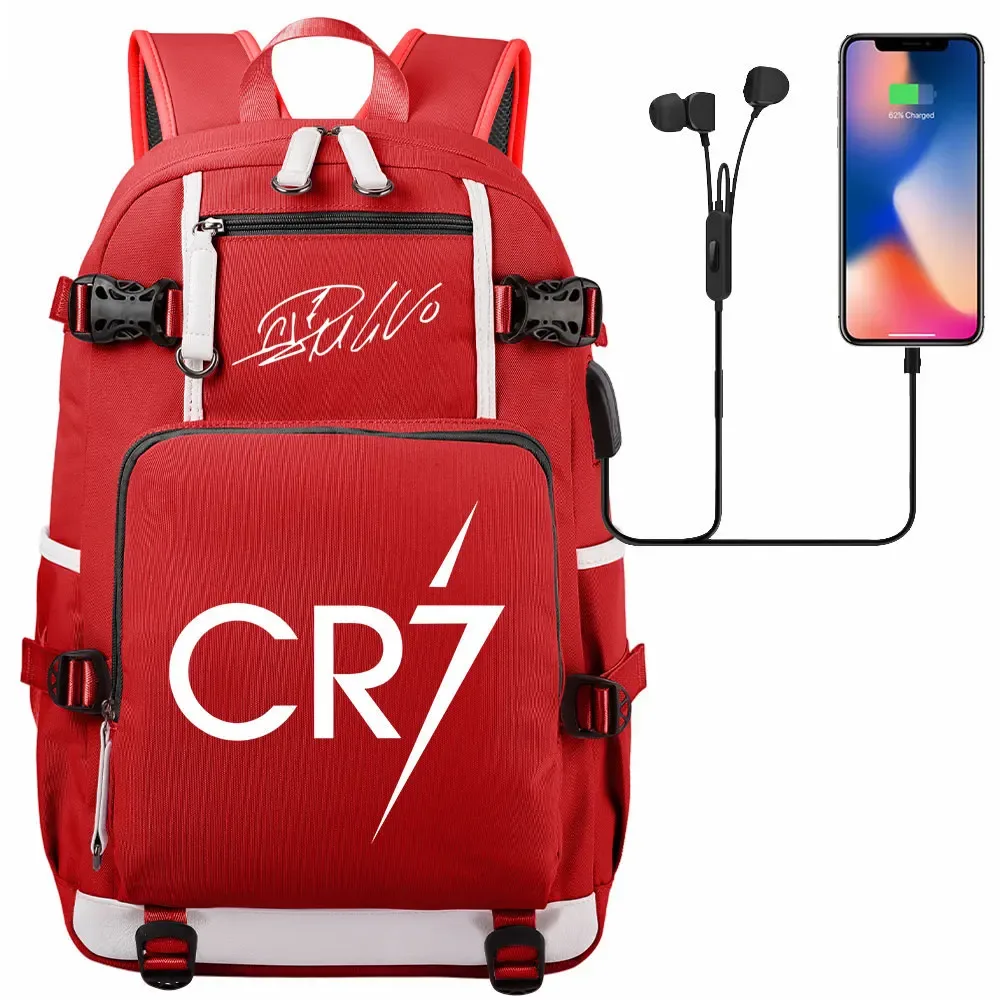 football star cr7 usb grande capacité étudiant mochila femmes hommes ordinateur portable voyage sac à dos garçons filles enfants retour à l'école livre sacs