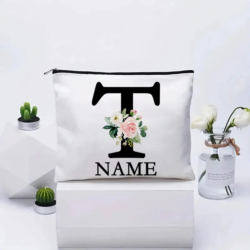 trousse de maquillage personnalisée avec nom, trousse de maquillage de voyage, trousse de maquillage de mariage, pochette cosmétique en toile pour fête, organisateur, cadeaux pour femme