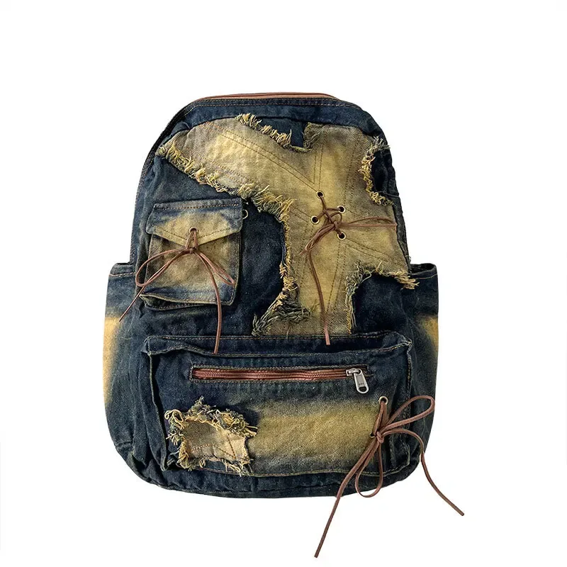 sac à dos en jean délavé grande capacité pour femme, style y2k, tendance, sac de voyage, sac à dos décontracté pour filles, sac de navetteur