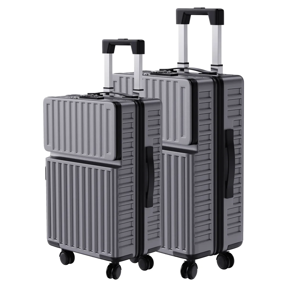 valise rigide rosahqnda, lot de 2, valise à roulettes 20/24 pouces, valise de voyage, tsa/abs, noir/gris