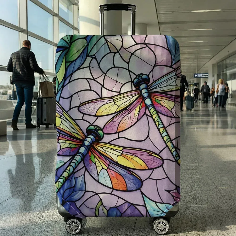 housse de bagage motif libellule style vitrail, convient aux bagages de 18 à 32 pouces, protège-poignée de bagage, accessoires de voyage