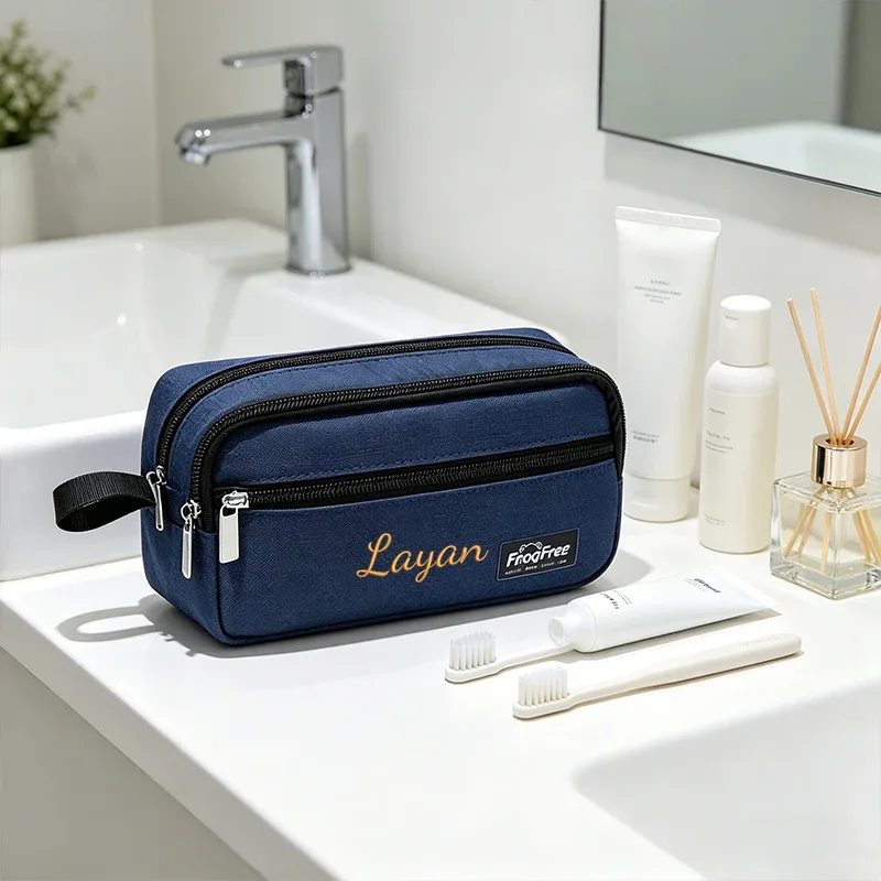 trousse polyester solide personnalisation lettres dorées compartiments maquillage voyage noir bleu rouge gris kaki