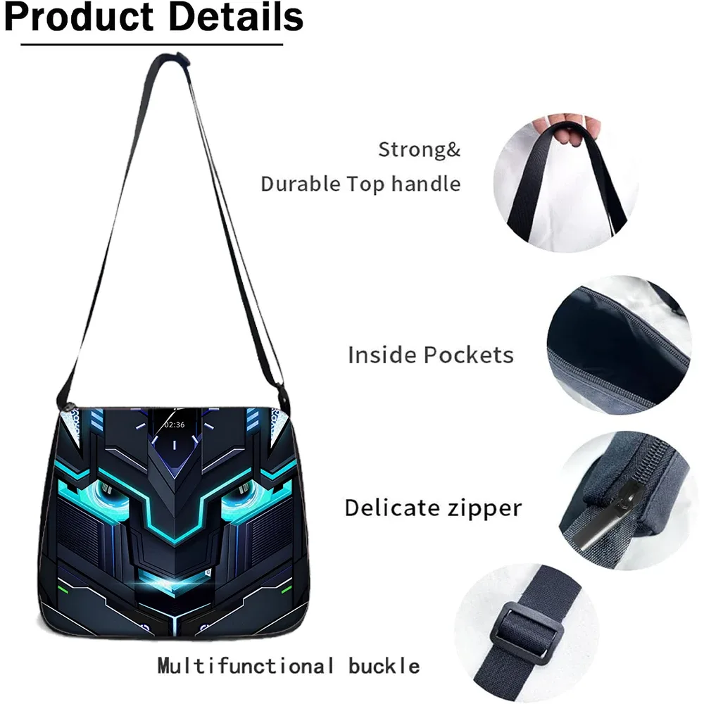 sac dos polyester noir motifs futuristes bleu blanc poignée supérieure bandes latérales petit sac main porte monnaie usage quotidien école déplacements