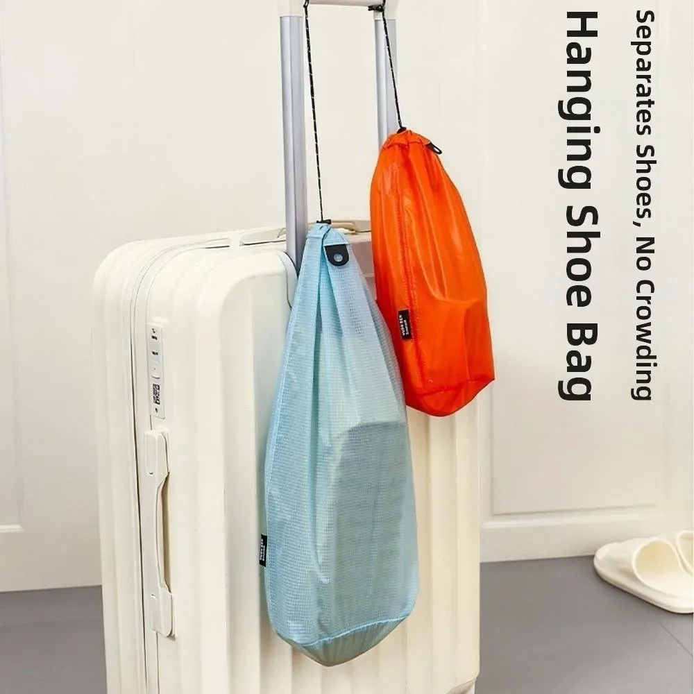 sac de rangement pour pantoufles en nylon enduit de silicone, pochette anti-poussière avec cordon de serrage, sac à chaussures couleur unie m/l
