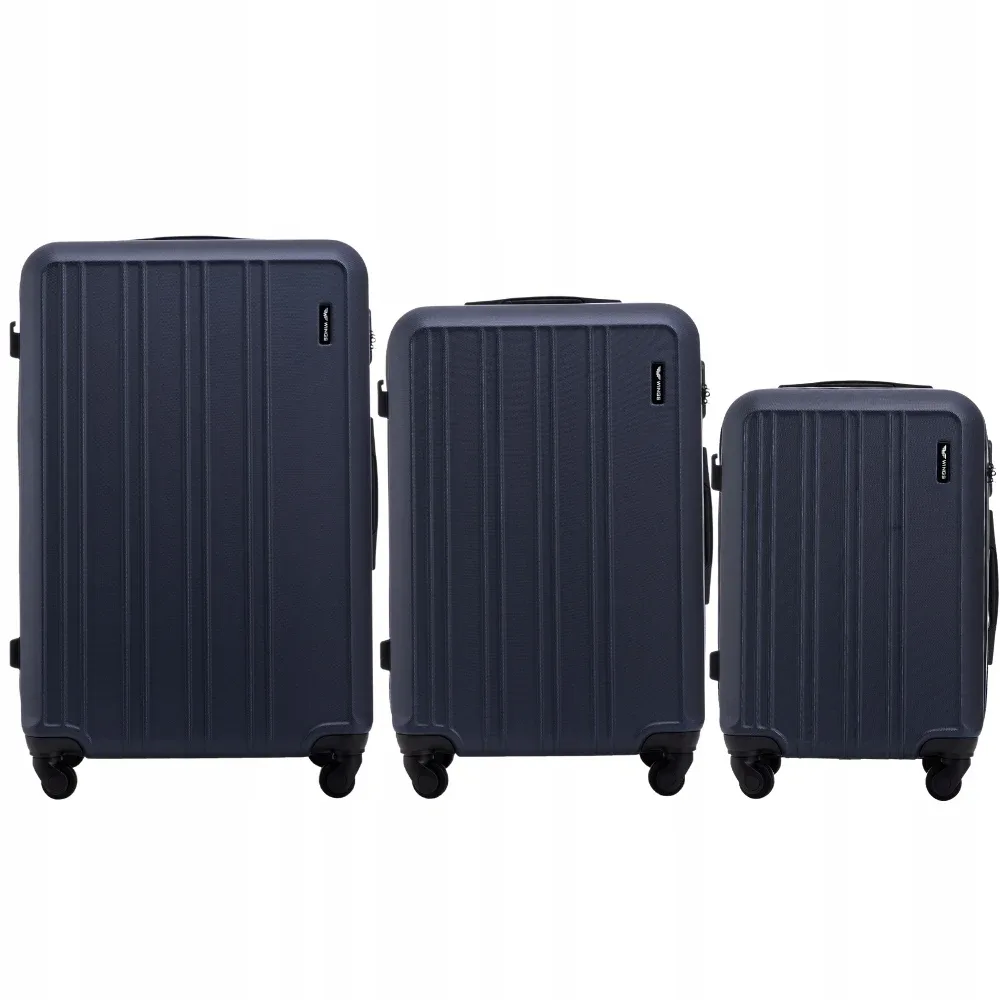 ensemble de bagages wings 3 valises abs + 28 "24" 20 " pouces / bagages de voyage / nettoyage facile / crash castle / poignées supplémentaires pratiques / télescopique government, 4 roues 360° ° harrier couleur champagne, bleu marine