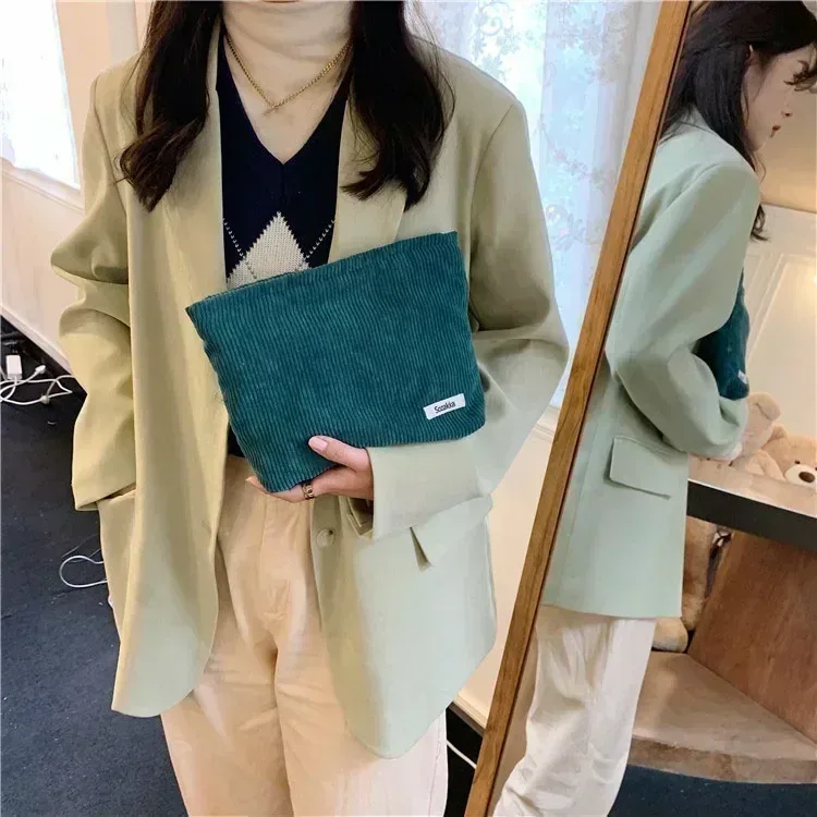 sac à cosmétiques en velours côtelé pour femmes, grande capacité, organisateur de rangement de maquillage, pochette à fermeture éclair