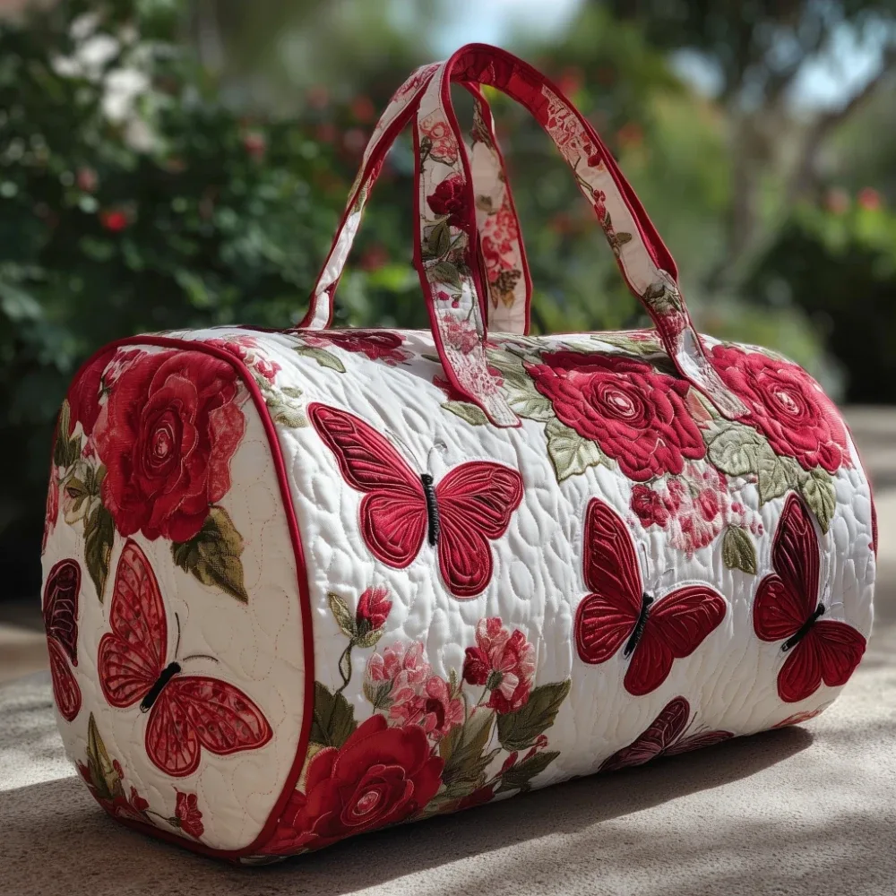 sac de voyage matelassé imprimé papillons et fleurs 3d, grande capacité, sac de voyage pour femme, bagage de week-end, sac de nuit