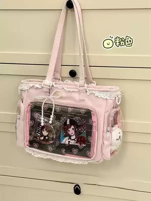 sac à bandoulière itabag anime 2d japonais, motif fille de ballet, grande capacité, avec poche transparente et garniture en dentelle, cadeau pour amis