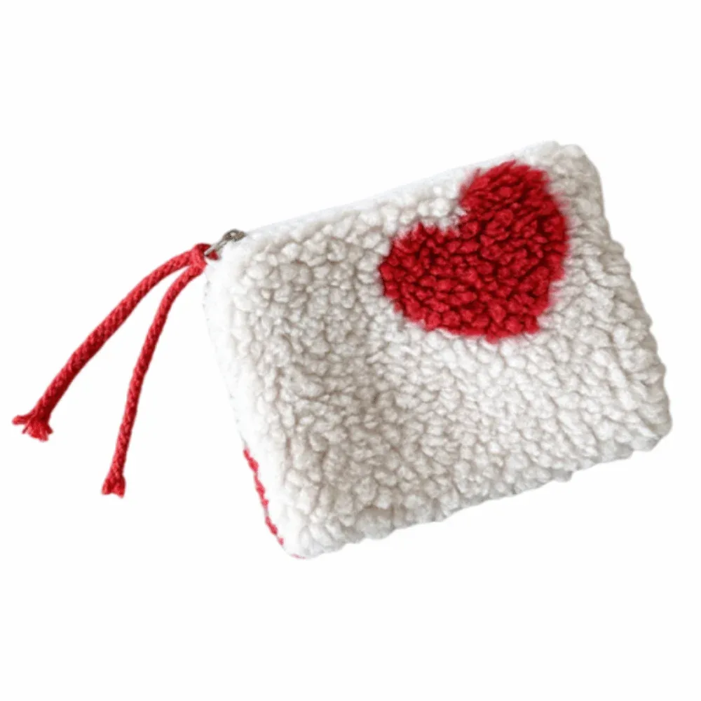 sac de rangement pour cosmétiques en forme de cœur, portable, sac à clés et à rouge à lèvres ins, sac de maquillage pour femmes avec fermeture éclair, cadeau pour la saint-valentin