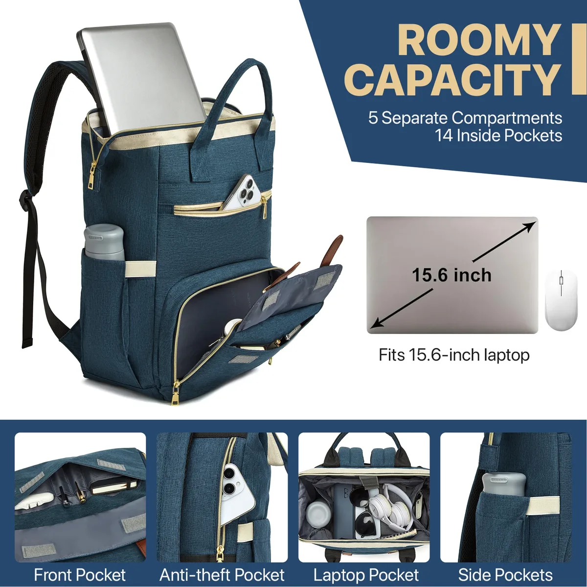 sac à dos pour ordinateur portable de 15,6 pouces avec port usb, élégant, pour infirmières, enseignants et travail, avec compartiment isotherme pour femmes
