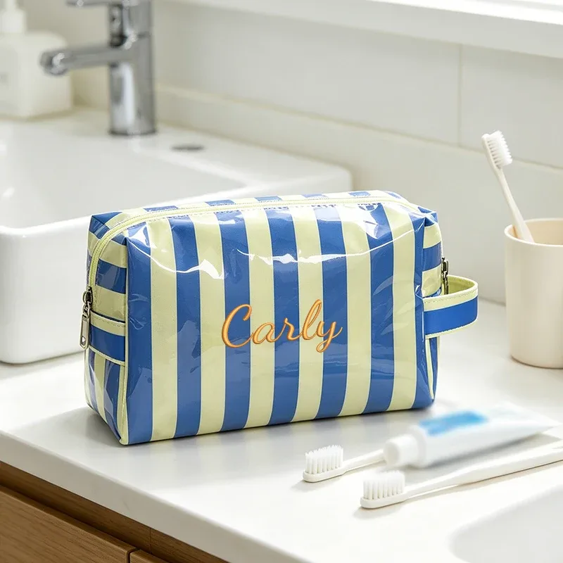 broderie personnalisée/style standard 2 options, sac à main rayé, trousse de maquillage, saison rentrée scolaire, cadeau!