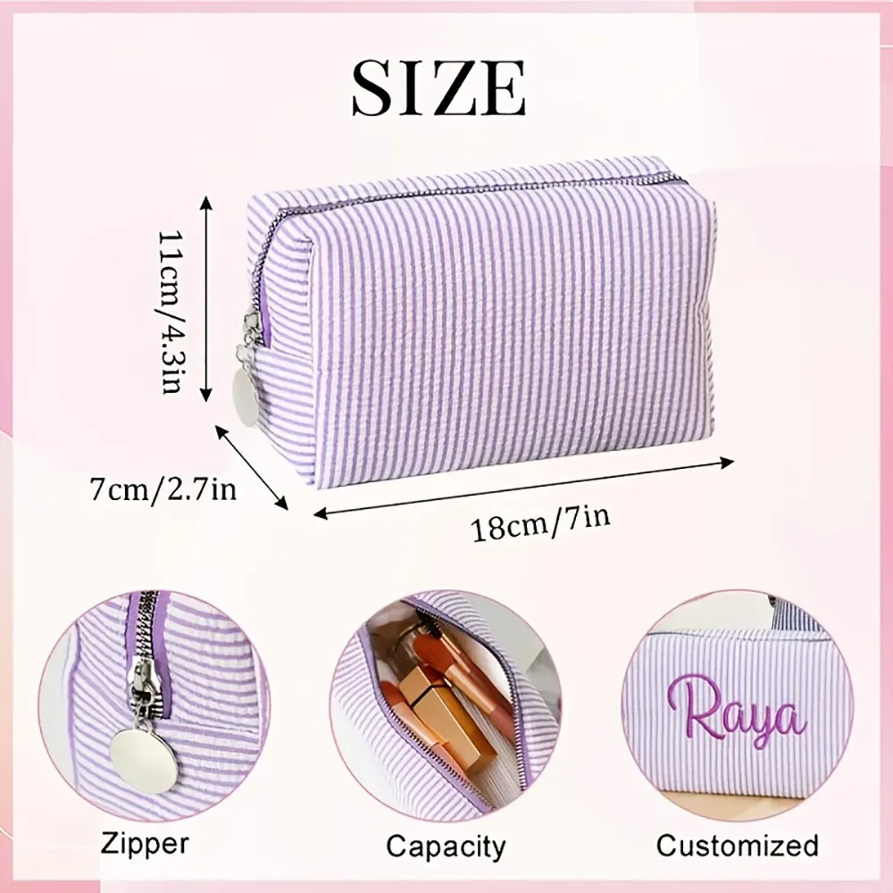 pochette de maquillage brodée personnalisée, nom personnalisé, pochette cosmétique pour demoiselle d'honneur, trousse de toilette portable, sac de voyage, cadeau pour femme