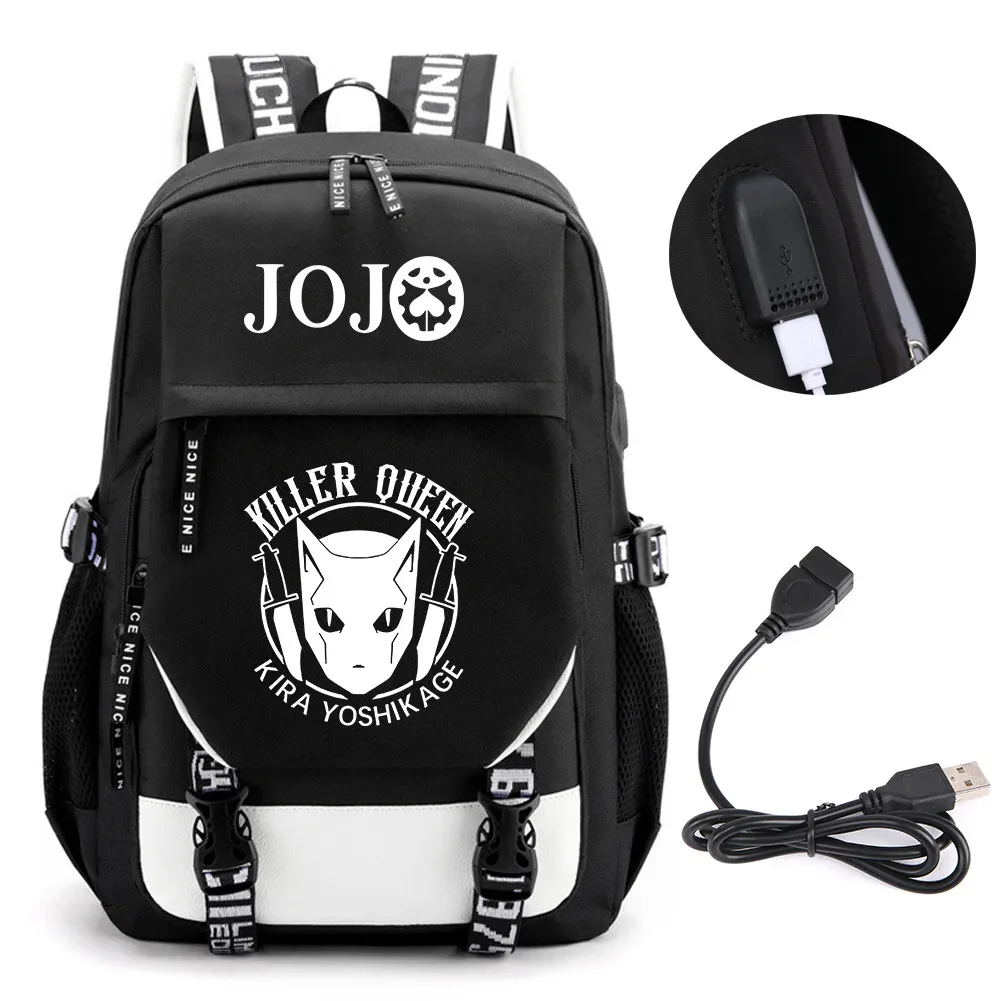 anime jojo bizarre adventure kira sac à dos école livre sacs mochila voyage usb port sac ordinateur portable garçon filles sac à dos