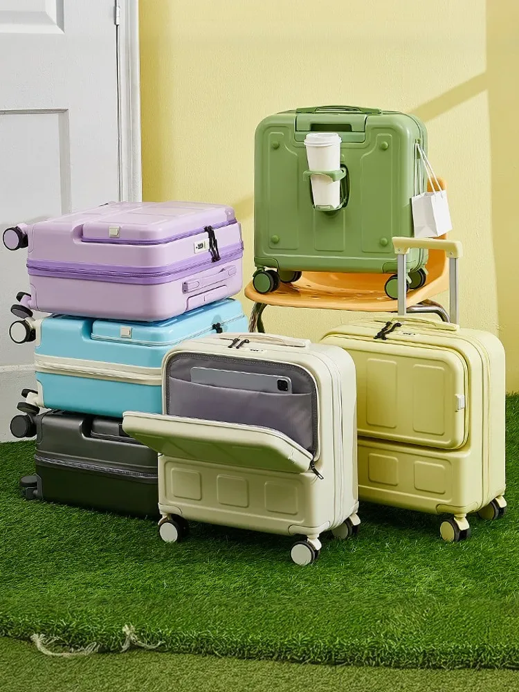 Valise à bagages à ouverture frontale, sacs à main 18 pouces 20 pouces pour femmes, étui de cabine léger à coque rigide avec verrouillage par mot de passe, mignon