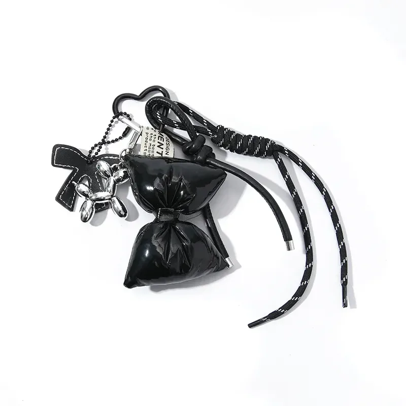 porte-clés à nœud en cuir matelassé doux, organisateur, mini breloque de sac mignon pour filles, porte-clés à nœud coréen avec pendentif