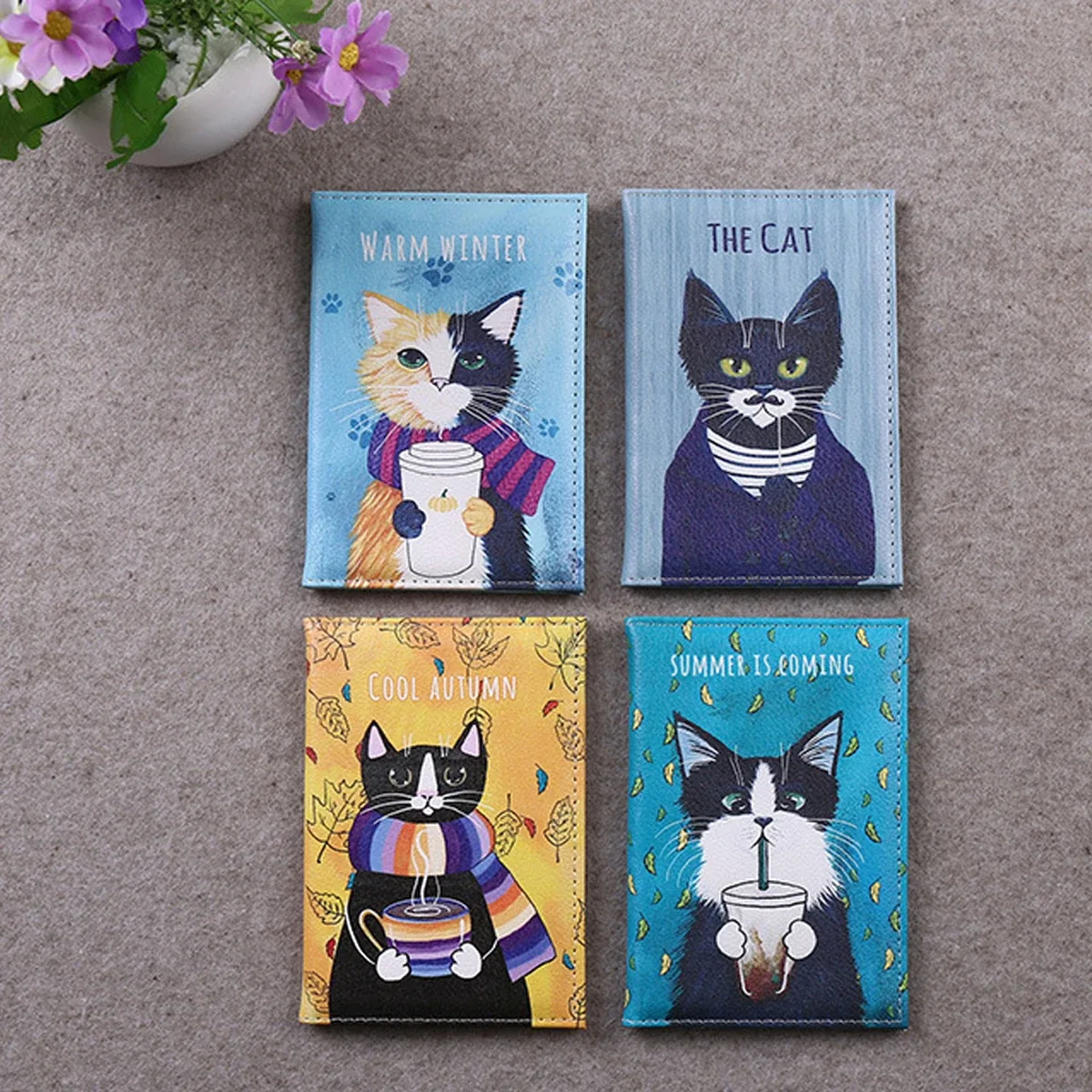 Housse Protection Ordinateur Tablette Imprimée Animaux Chats Saisons Bleu Voyage Documents Billets Aériens Accessoires