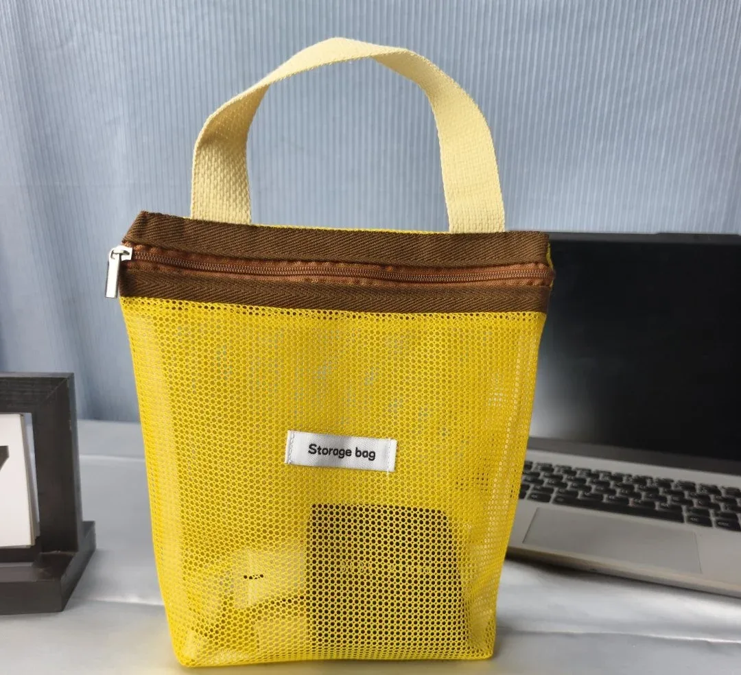 ins style – sac fourre-tout en maille de couleur vive et vibrante, petit sac à cosmétiques, sac à main pliable, trousse de toilette portable, sac de plage pour femmes