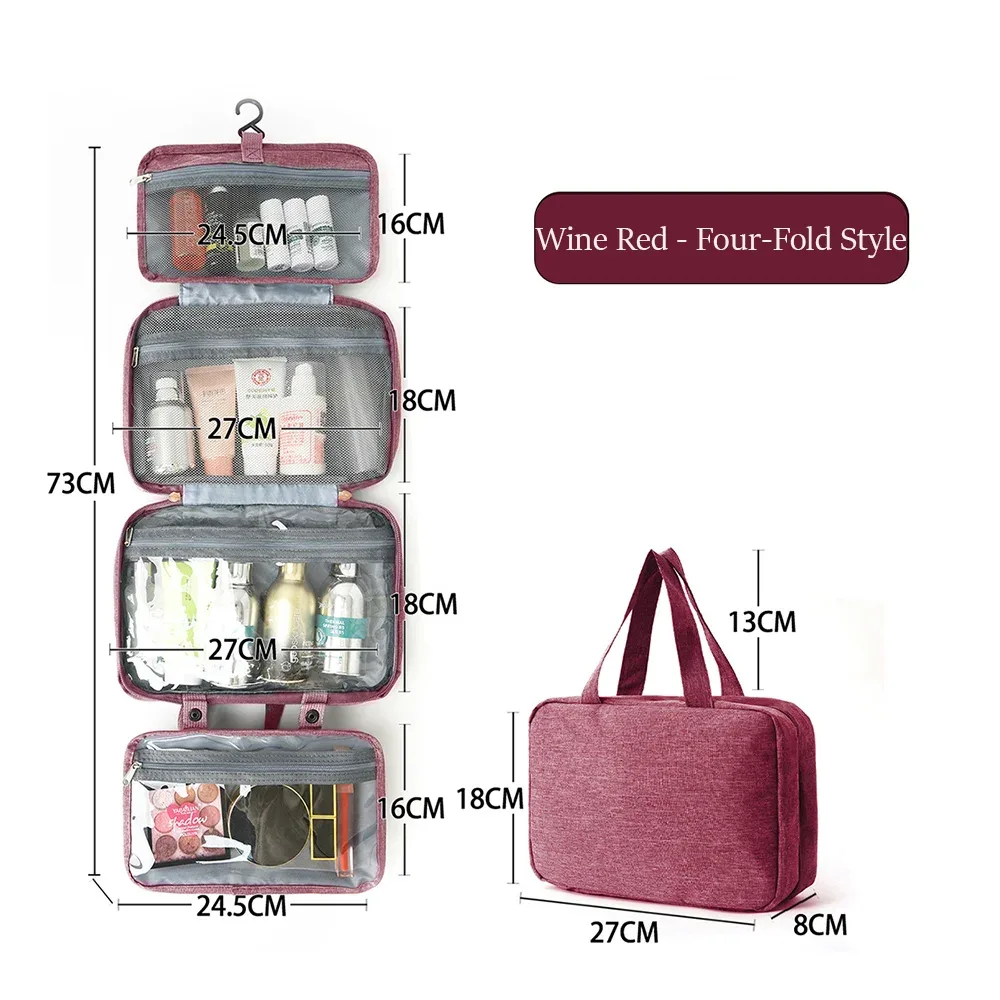 trousse de toilette cosmétique multifonctionnelle, 4 plis, résistante à l'eau, séparation sèche et humide, portable pour voyage, pinceaux cosmétiques, articles de toilette