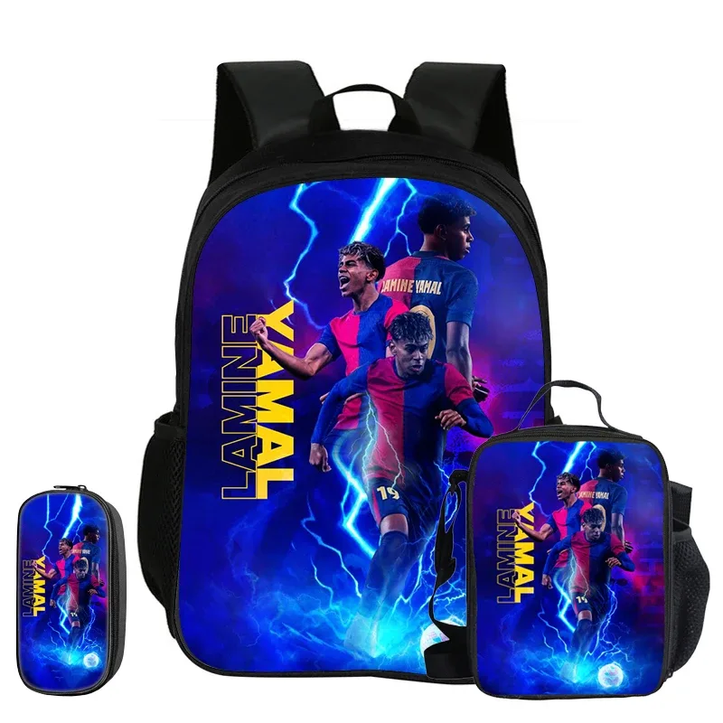 sac à dos enfant l-lamin yamal football star, ensemble de 3 pièces, sac à dos d'école, trousse à crayons, sac à livres avec sac à lunch, sac à dos de sport, cadeau pour enfants