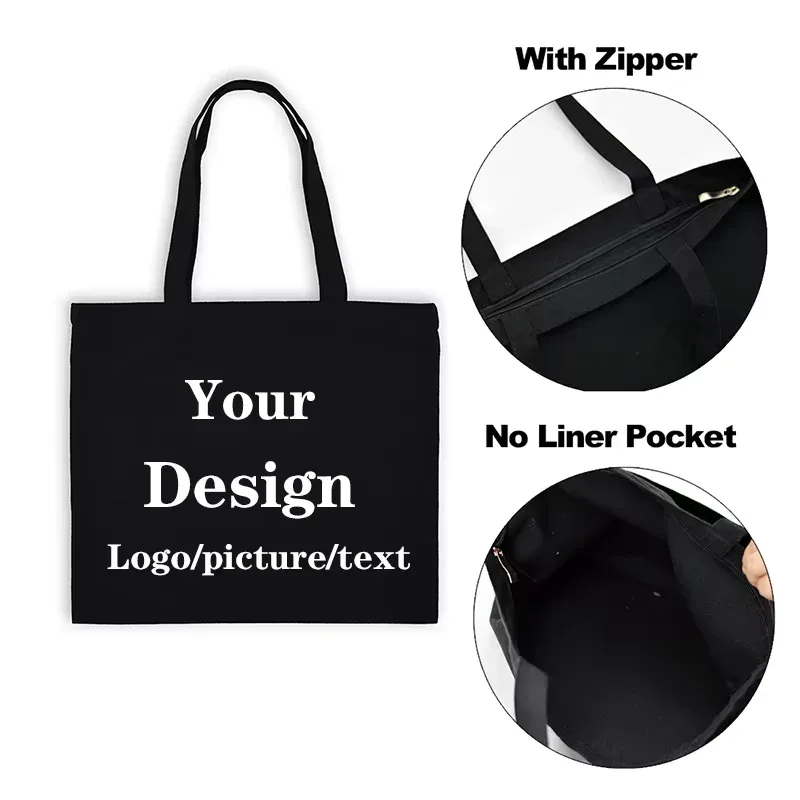 sac fourre-tout personnalisé ajoutez votre texte/logo/image sacs à provisions de conception originale sac à main avec fermeture éclair sacs en toile de mode pour femmes
