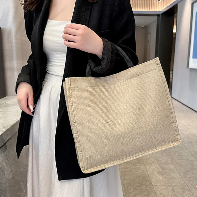 polarshe sac fourre-tout en toile personnalisé sac à main texturé en lin sac cadeau personnalisé pour femmes, mariage, plage, travail, voyages, usage quotidien