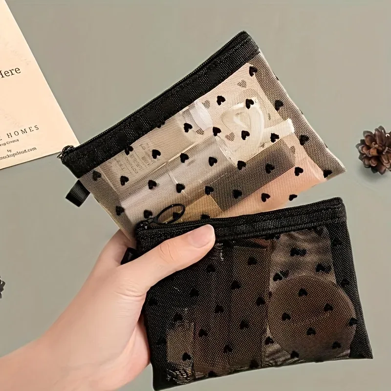 sacs à cosmétiques transparents en maille, 1 pièce, petit grand sac de maquillage noir pour femmes, organisateur de toilette de voyage, pochette de rangement de rouge à lèvres, trousse à crayons