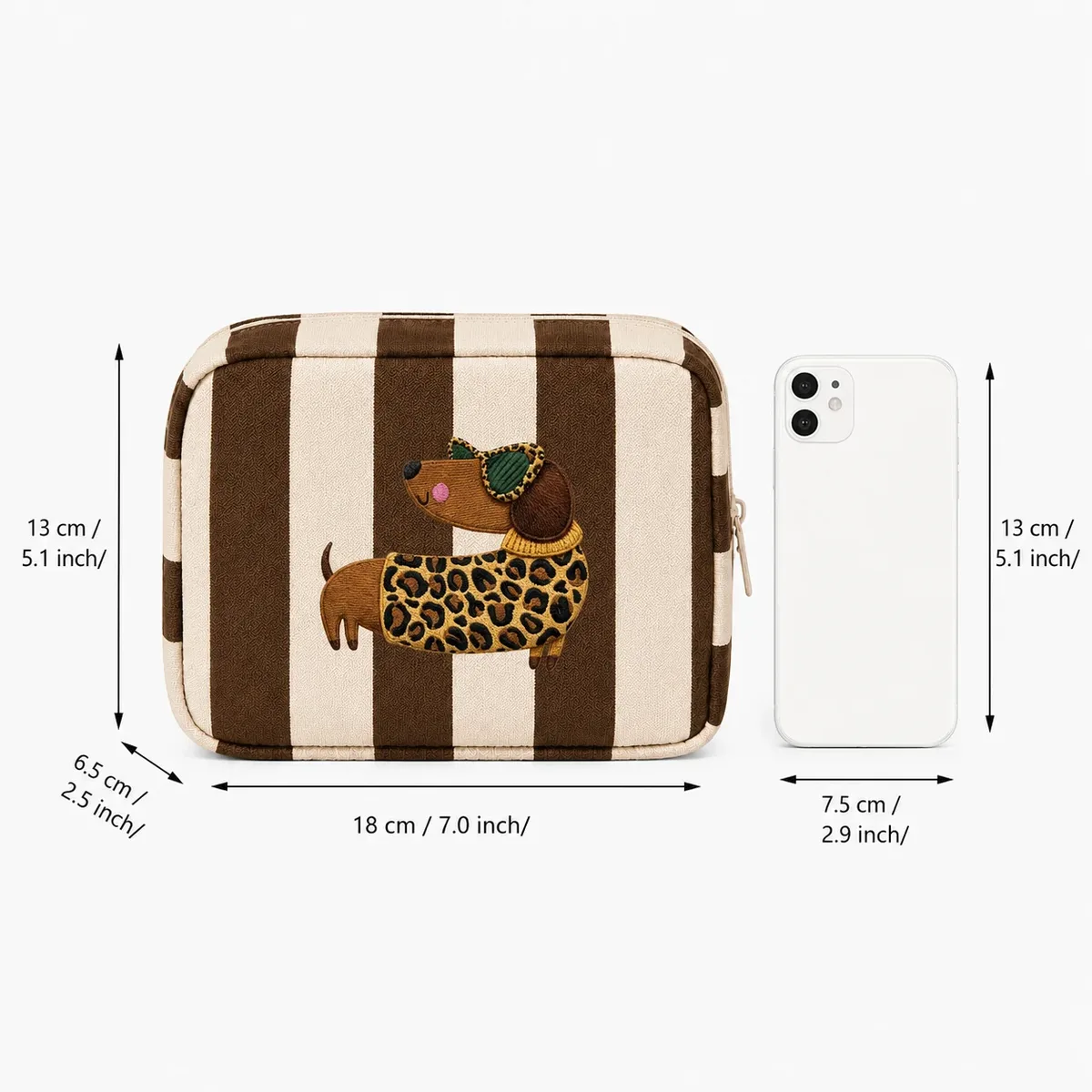 trousse de maquillage marron à rayures teckel grande capacité organisateur de toilette pour femmes voyage essentiels beauté quotidienne
