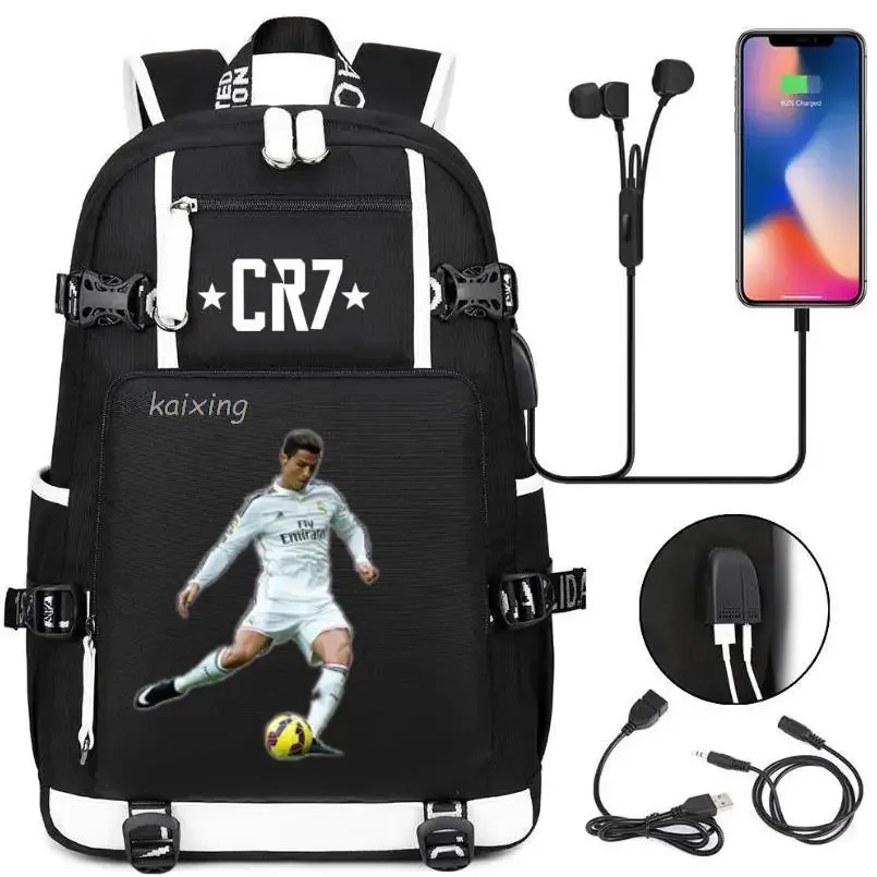 mode cr7 sac à dos usb charge sac d'école 15.6 pouces sac à dos pour ordinateur portable femme mâle livre sac sacs à dos étanche adolescents sac à dos