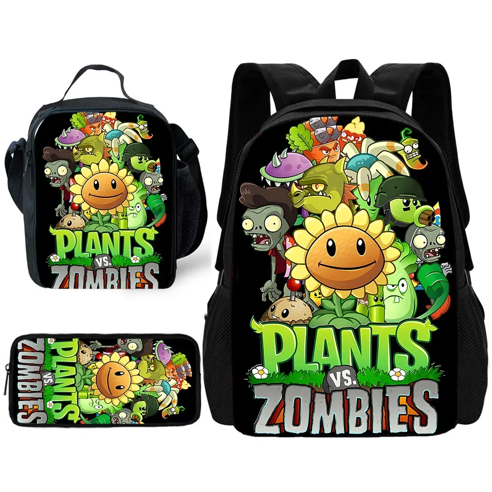 jeu chaud pour enfants pour p-plantes vs z-zombiess, sac à dos d'école avec sacs à déjeuner, sacs à crayons, sacs d'école pour garçons et filles, meilleur cadeau