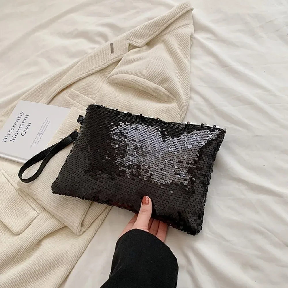 nouvelle trousse à cosmétiques brillante à paillettes, trousse de maquillage multifonctionnelle de grande capacité avec fermeture éclair, sac de rangement en polyester, sac de rangement de voyage