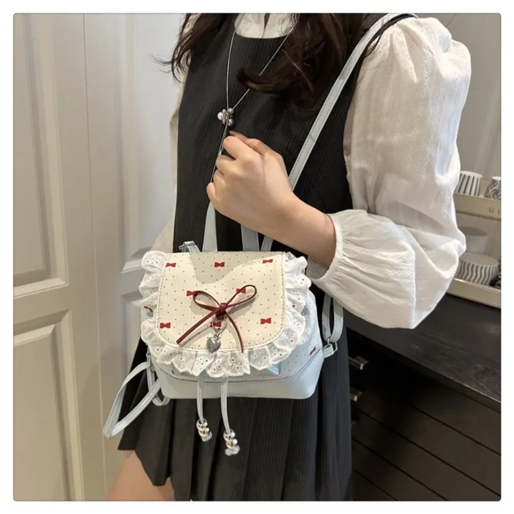 sac à dos mini léger à pois avec nœud papillon en dentelle tendance, sac à dos pour femmes, sac à dos pour femmes