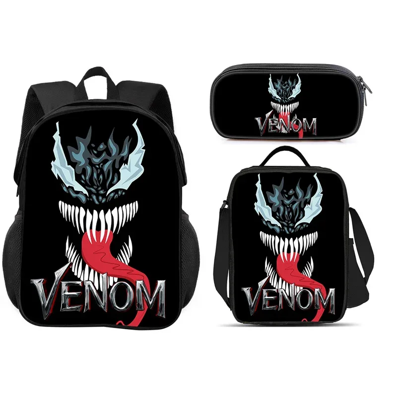 Sac Dos Nylon Dessin Animé Venom Noirs Rouges Détails Gris Pose Dynamique Trousse Maquillage Sac Main Usage Voyage