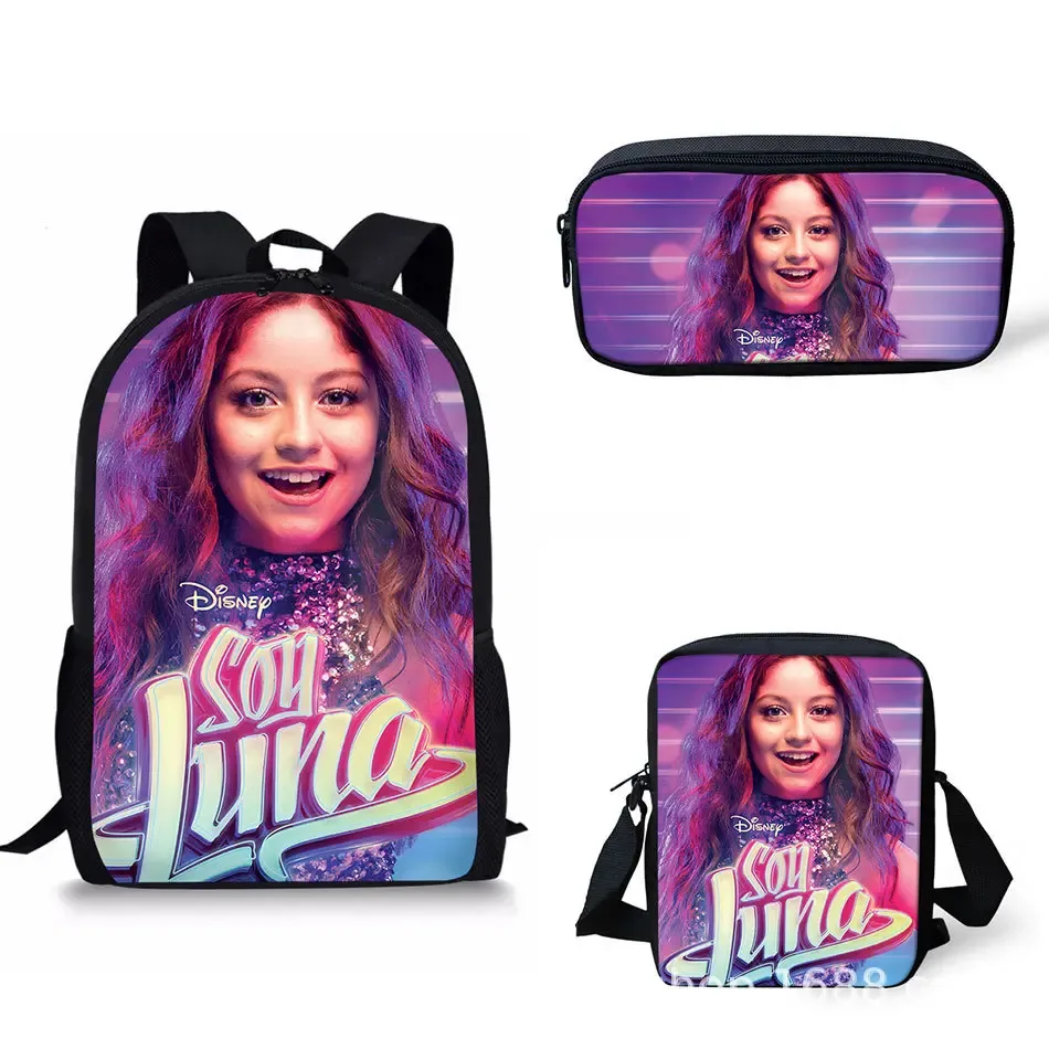 mode nouveauté jolie soja luna impression 3d 3 pièces/ensemble sacs d'école pour élèves sac à dos pour ordinateur portable sac à dos sac à bandoulière incliné trousse à crayons