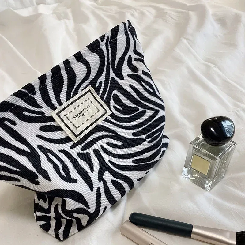 trousse de maquillage en velours côtelé pour femme, trousse cosmétique à imprimé floral rétro, étuis de rangement de beauté, poudres de maquillage de voyage