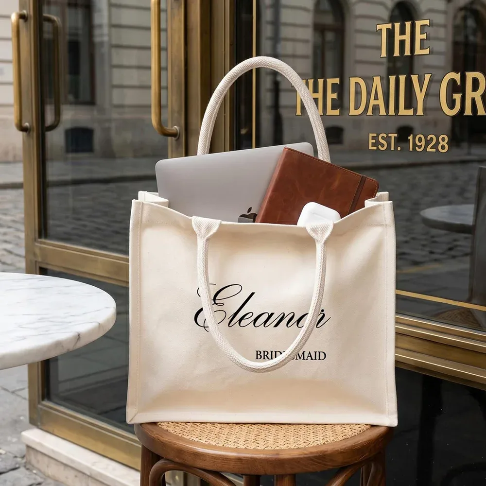 Sac fourre-tout neutre personnalisé, lavable, style minimaliste, beige doux, pour le shopping, le travail, les pique-niques, les fêtes, les voyages, les cadeaux