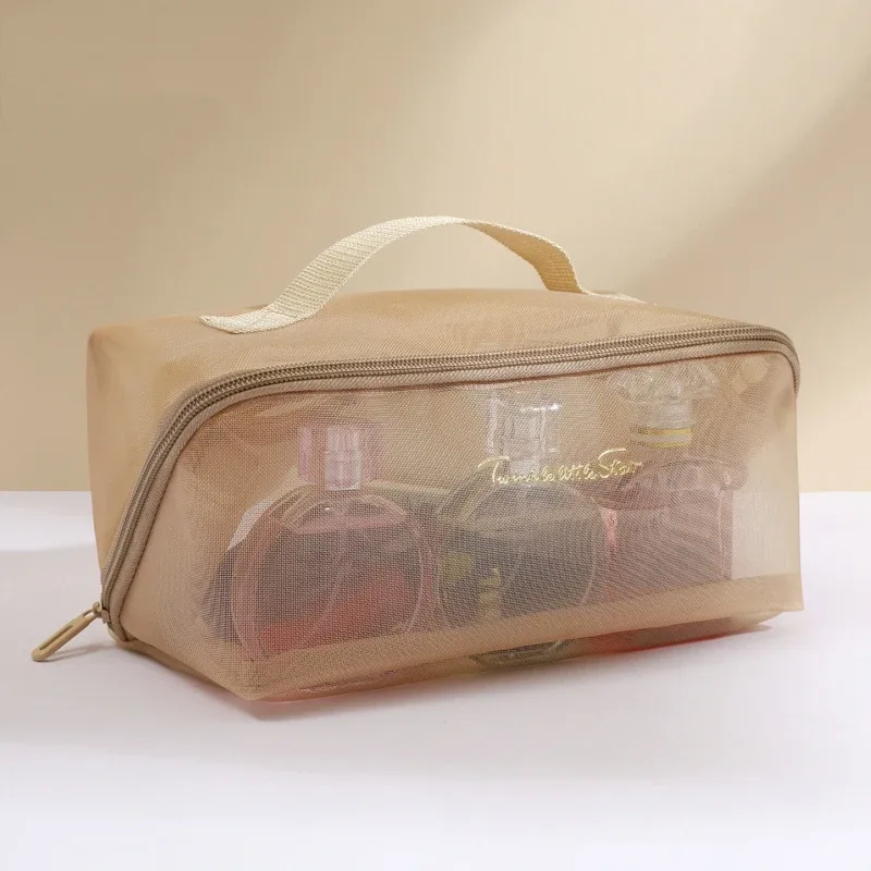 sac de rangement de maquillage en maille transparente, vente en gros, pochette de toilette de maquillage de voyage, sac de toilette, fourre-tout organisateur de cosmétiques, sacs à fermeture éclair