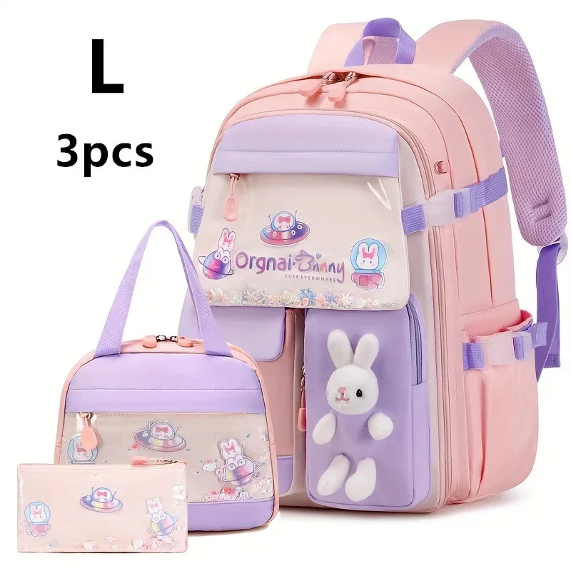 sac à dos lapin mignon pour adolescentes, cartable de dessin animé pour filles du primaire, sac à dos de voyage de 2 tailles pour les classes 1 à 9