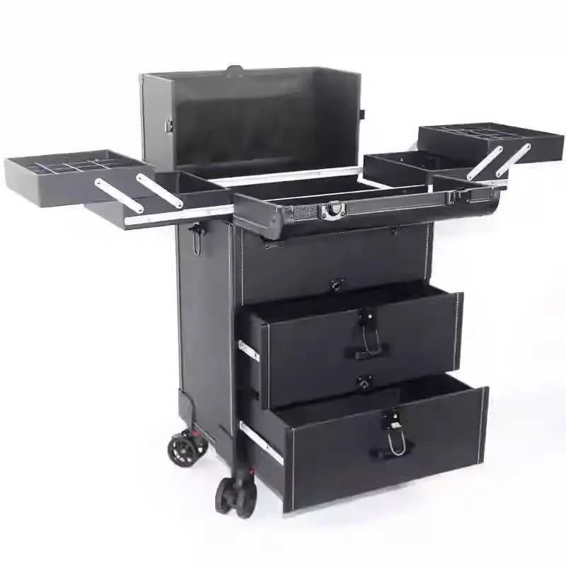 valise de rangement portable multi-couches pour artistes, outils de beauté, ongles et tatouages, organisateur de maquillage à roulettes, grande capacité, valise de maquillage professionnelle.