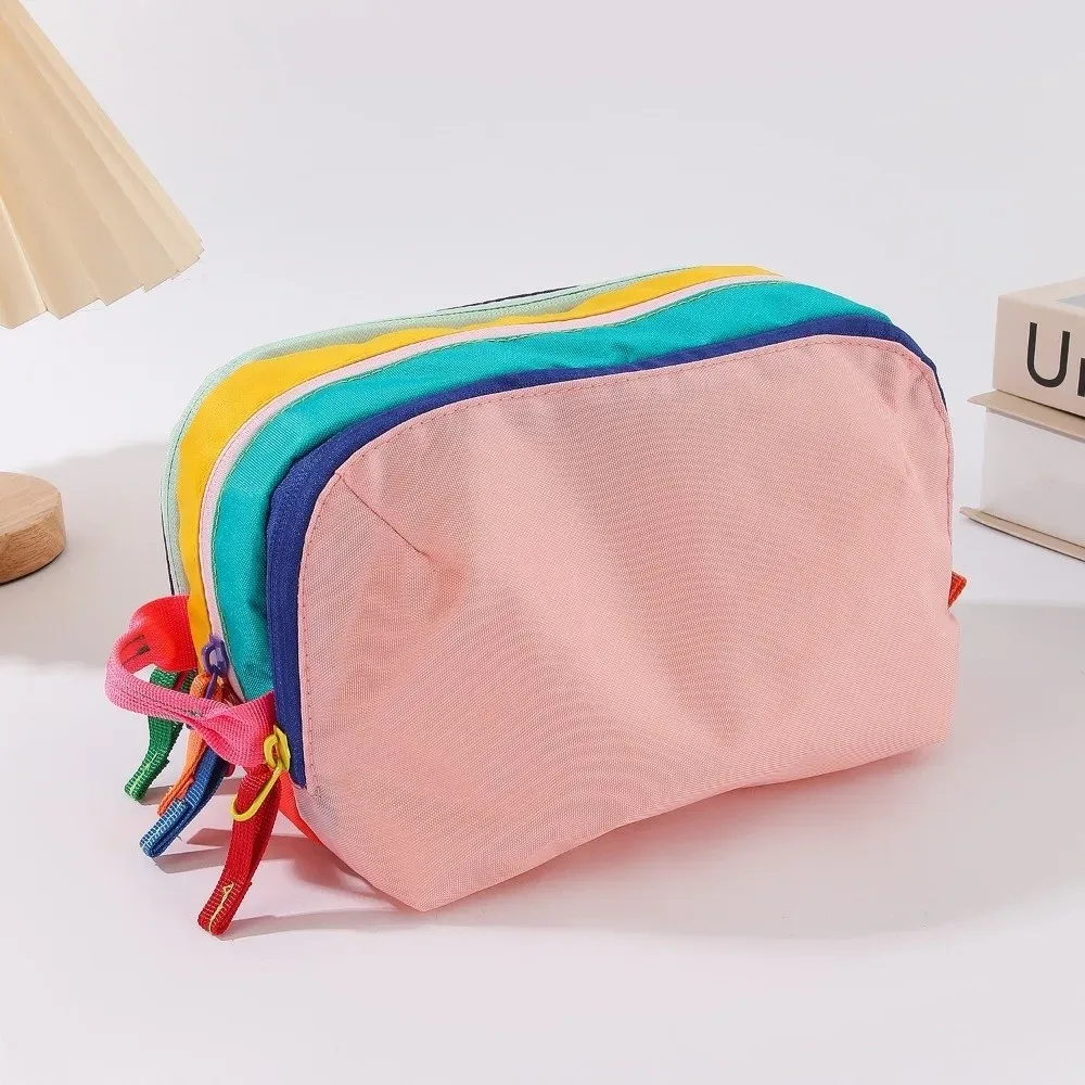 sac à cosmétiques portable durable, couleur dopamine, sac de toilette multi-couches, grande capacité, sac à maquillage multifonctionnel, voyage
