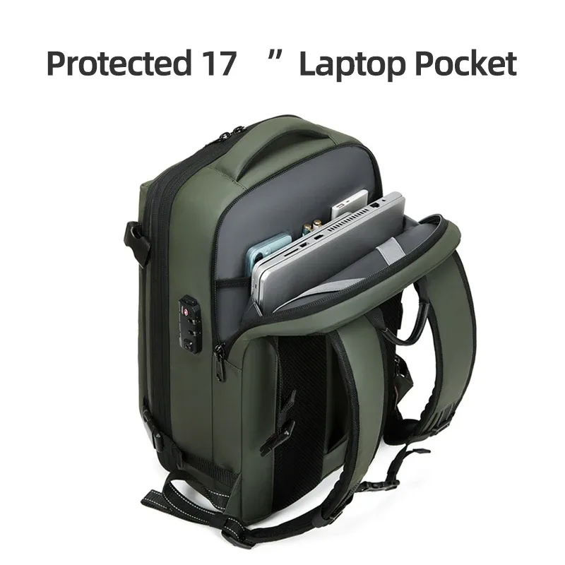 sac à dos de voyage pour hommes, sac à dos pour ordinateur portable à compression sous vide de 17 pouces, sac à dos d'école à grande capacité étendue, sac à dos de randonnée et d'affaires