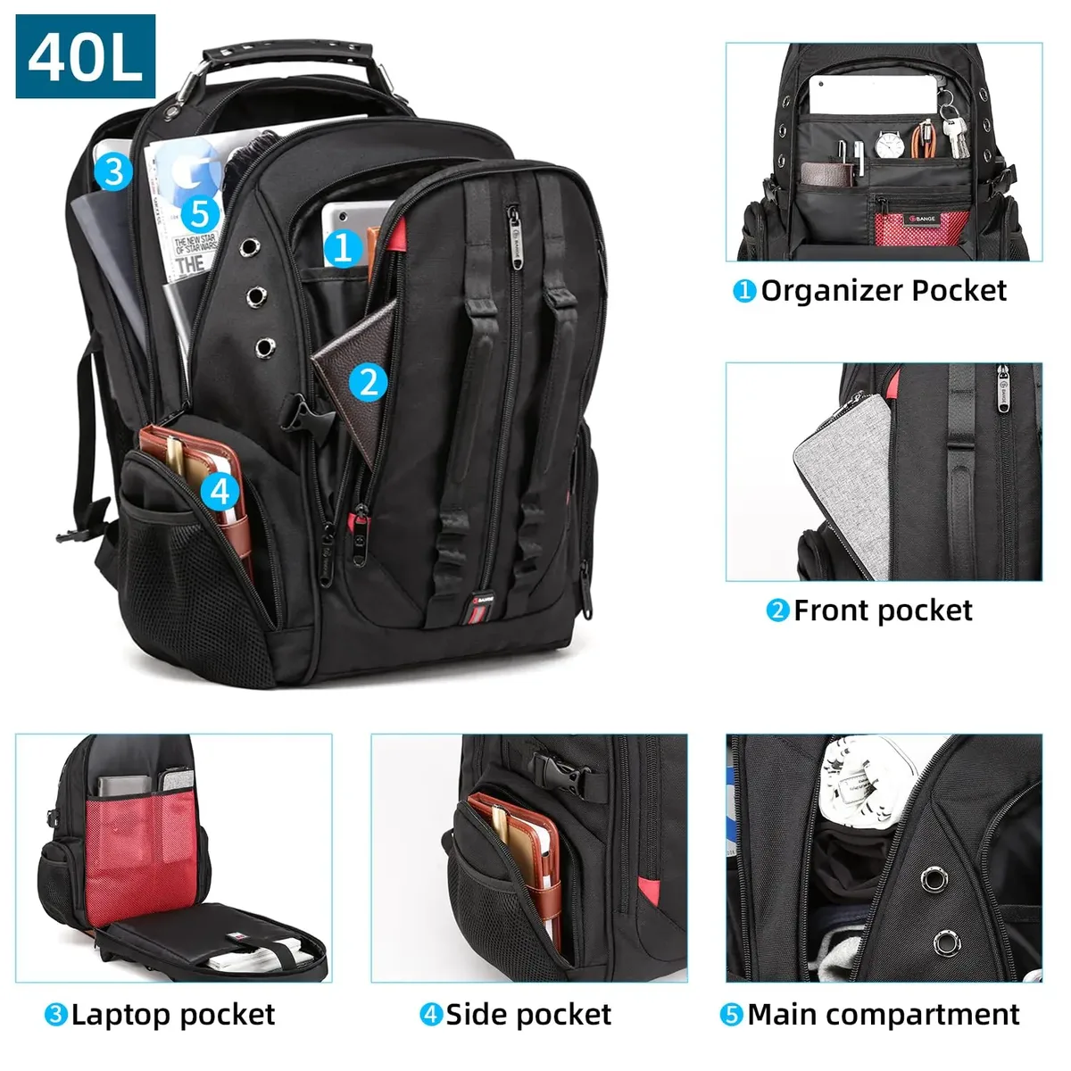 sac dos oxford université polyester noir compartiments multiples poches ordinateur portable bandoulière ergonomique recharge usb anti vol
